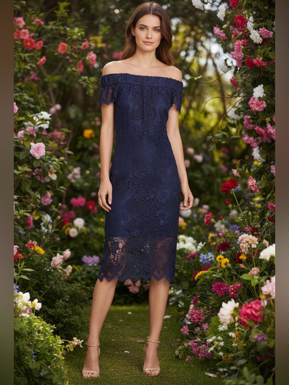Nanette Lepore “Hampton Court” Navy Lace Midi Dress NWT